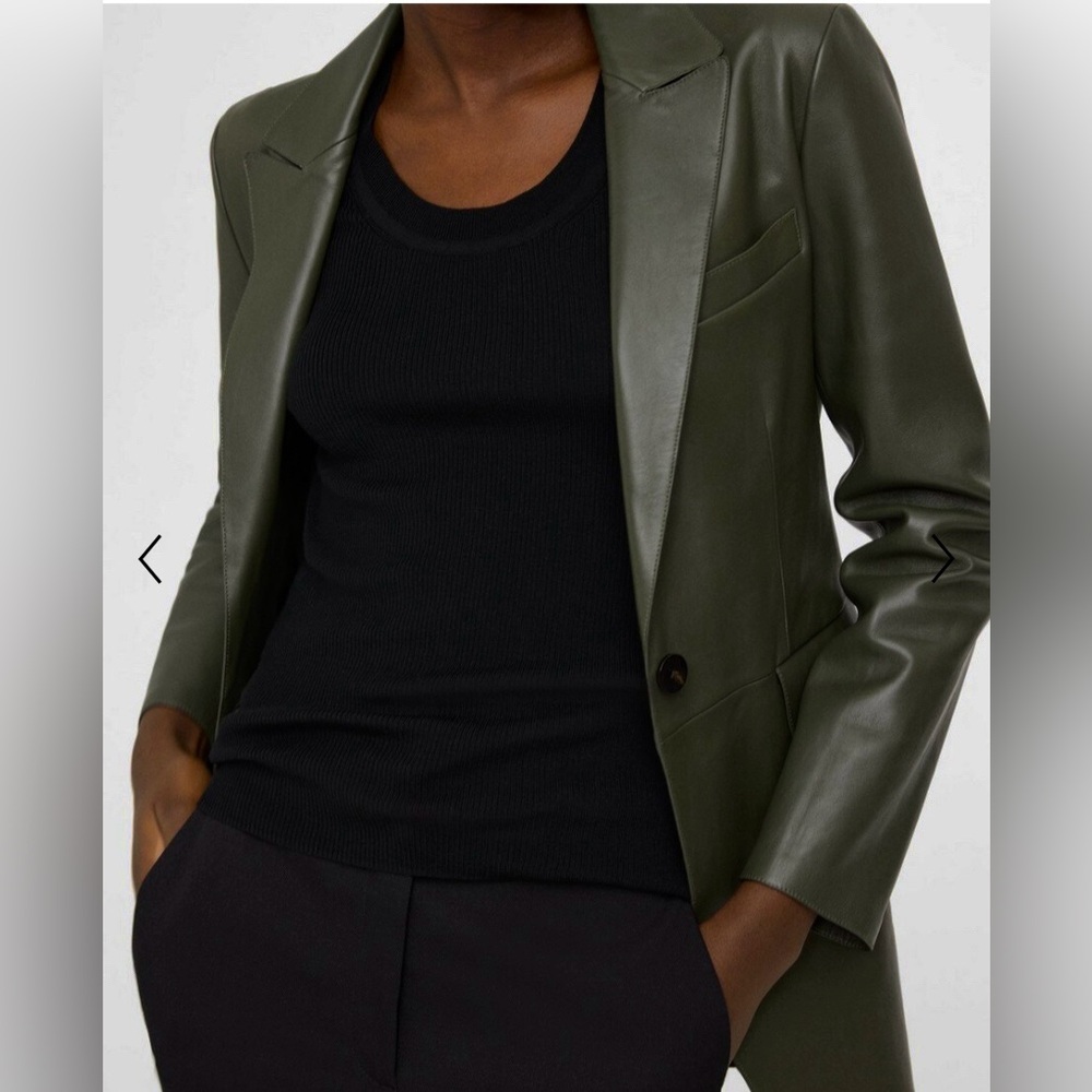 Theory  Etiennette Blazer Dark Green Leather Jacket Sz8 NWOT …